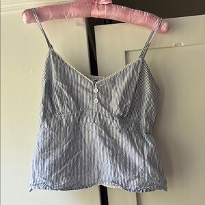 Hollister Blue and White Fitted Sleeveless Camisole
